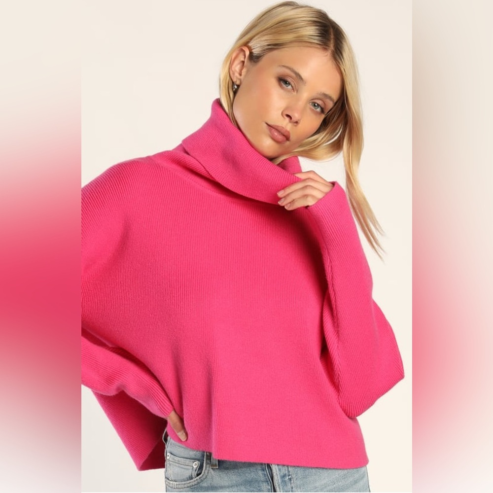 Lulus Let's Cuddle Hot Pink Cowl Neck Sweater